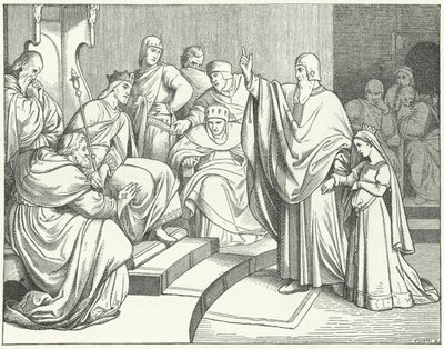 Beatrice av Hohenstaufen ber kung Otto IV av Tyskland att hämnas mordet på hennes far, Filip av Schwaben av Josef Mathias Trenkwald