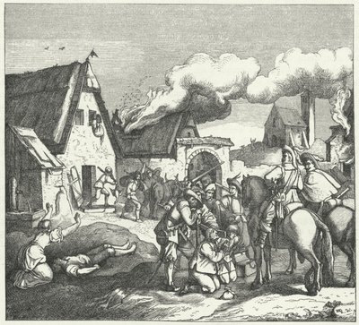 Kejserliga trupper plundrar och plundrar efter slaget vid Nördlingen, 1634 av Josef Mathias Trenkwald