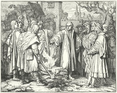 Martin Luther bränner den påvliga tjuren i Wittenberg, 1520 av Josef Mathias Trenkwald