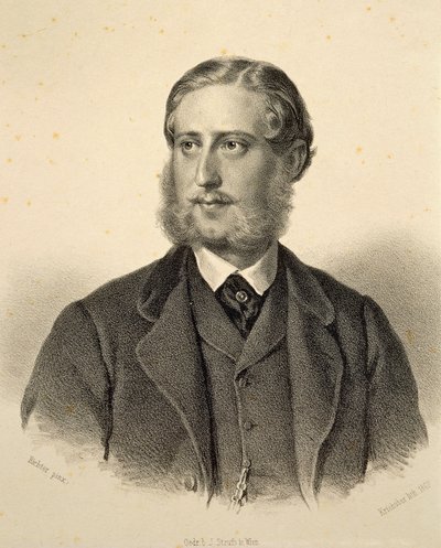 Porträtt av Ferdinand Bonaventura, Prins Kinsky (1834-1904). Gravyr av Josef Kriehuber av Josef Nikolaus Kriehuber