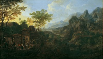Idealiskt landskap med bondemässa av Josef Orient