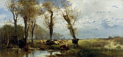 Landskap med en flock nötkreatur av Josef Wenglein