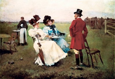 "" Dag i kampanjen "" Målning av Josep Cusachs i Cusachs (1851-1908). Barcelona. Klostret i Montserrat. Montserrats museum. av Josep Cusachs y Cusachs