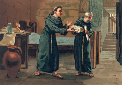 Roger Bacon skickar sin Magnum Opus till påven av Josep or Jose Planella Coromina