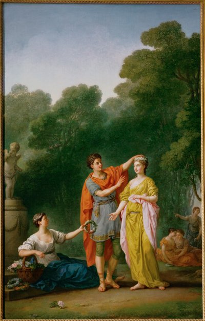 En älskare som kröner sin älskade med en blomsterkrans... av Joseph Marie the Elder Vien