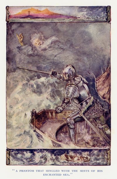 Illustration för Sir Knight of the Splendid Way (färg litho) av Joseph (after) Finnemore