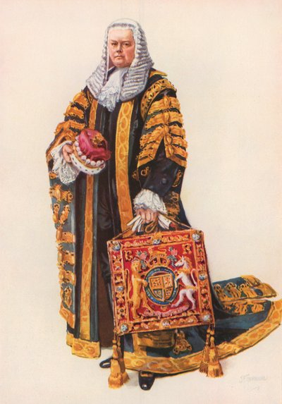 Lord Chancellor i sina kröningskläder (färg litho) av Joseph (after) Finnemore