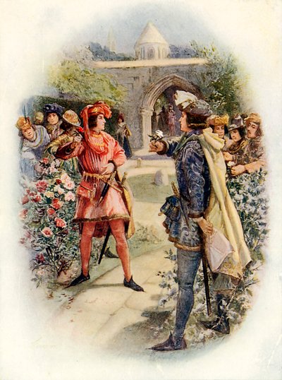 Den röda rosen och den vita (färglitografi) av Joseph (after) Finnemore