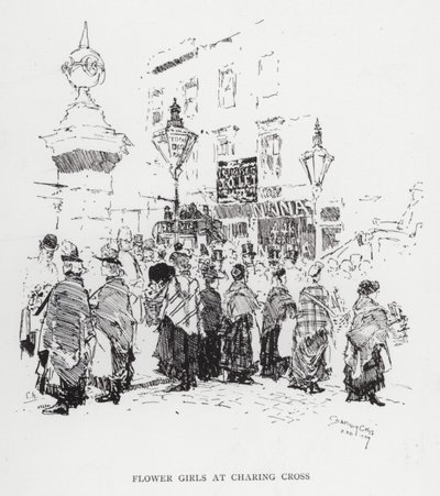 Flower Girls på Charing Cross (litho) av Joseph (after) Pennell