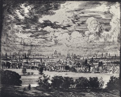 London, över Hampstead (litho) av Joseph (after) Pennell