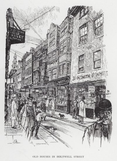 Gamla hus i Holywell Street (litho) av Joseph (after) Pennell