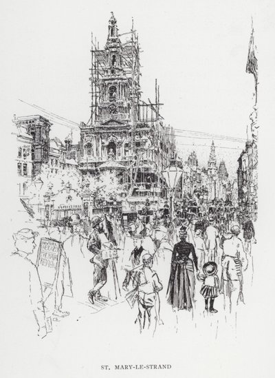St Mary-le-Strand (litho) av Joseph (after) Pennell