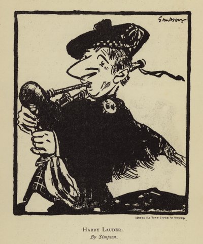 Harry Lauder, skotsk sångare och komiker (litho) av Joseph (after) Simpson