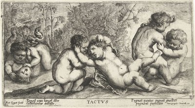 Tre par nakna barn leker Tactvs (titel på objekt) av Joseph Antoine Cochet