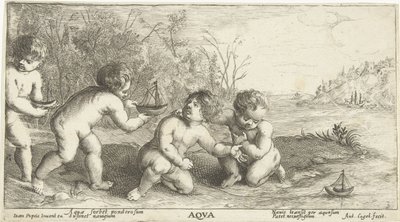 Barn leker med båtar Aqua (titel på objekt) av Joseph Antoine Cochet