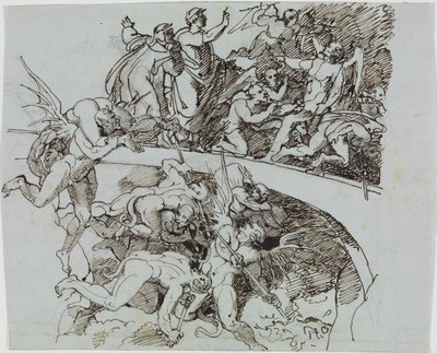 Vid mutkolvarnas becksjö, rådsmedlemmet från Lucca (Dantes Inferno, Sång 21, V 34) av Joseph Anton Koch