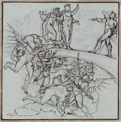 Vid mutkolvens becksjö, rådmannen från Lucca (Dantes Inferno, Sång 21, V 34) av Joseph Anton Koch