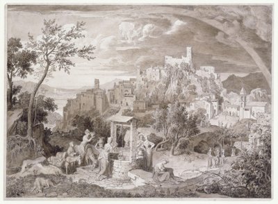 Utsikt över staden Olevano, provinsen Rom, Italien, med regnbågen av Joseph Anton Koch