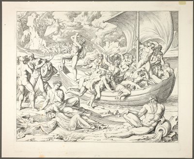 Charons Bark med Souls Crossing the Styx, plansch två från Darstellungen aus Dante