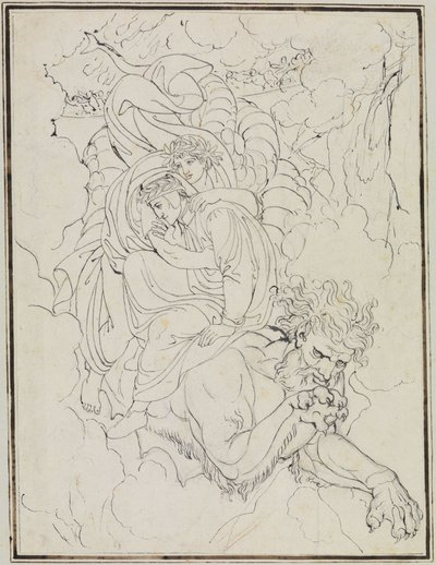 Dante och Vergilius på Geryons rygg (Dante, Inferno, sång 17, vers 94) av Joseph Anton Koch
