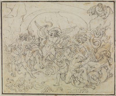 Tjuvarnas straff i ormarnas och drakarnas dal (Dantes Inferno, sång 25, V 17) av Joseph Anton Koch