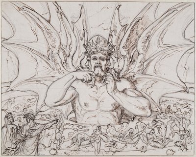 Lucifer i helvetets centrum. Illustration till den gudomliga komedin av Dante Alighieri, ca 1803. av Joseph Anton Koch