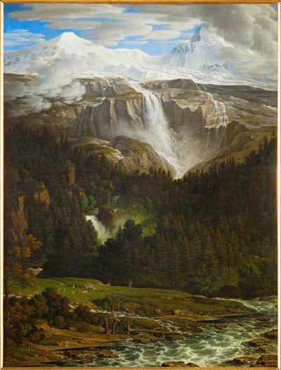 Schmadribach-vattenfallet i Lauterbrunn-dalen, Berner Oberland, Schweiz ... (olja på duk) av Joseph Anton Koch