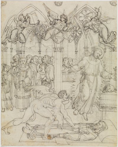 Sankt Franciskus tvist med Satan om munken Guido da Montefeltros själ (Dantes Inferno, sång 27, v. 112) av Joseph Anton Koch