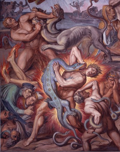 Helvetet från Dantes The Divine Comedy - Detalj - Fresco av Joseph Anton Koch