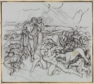 Vergilius lugnar Kerberos (Dantes Inferno, sång 6, vers 13) av Joseph Anton Koch