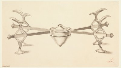 Design för ett diskställ med förlängda armar och en liten spritlampa av Joseph Anton Seethaler Ii