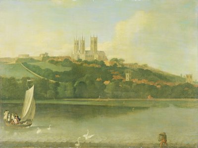 En vy av katedralen och staden Lincoln från floden, c.1760 av Joseph Baker
