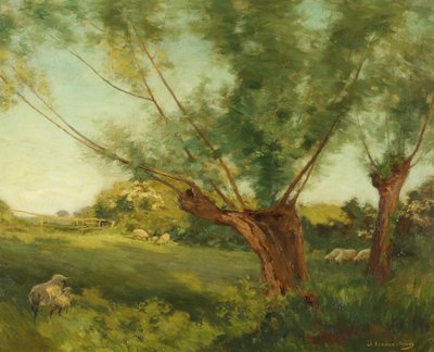 Bibury, Cotswold Hills (olja på duk) av Joseph Barnard Davis