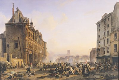 Attack mot Hotel de Ville den 28 juli 1830 av Joseph Beaume