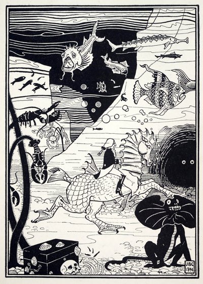 Det fanns en stor variation av höga, ädla träd, laddade med marin frukt, såsom hummer, krabbor, ostron, från The Surprising Adventures of Baron Munchausen, pub. 1895 (gravyr) av Joseph Benwell Clark