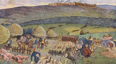 Bibracte, en stad i Gallien bebodd av smeder och en tillflyktsort i tider av fara (färg litho) av Joseph Beuzon