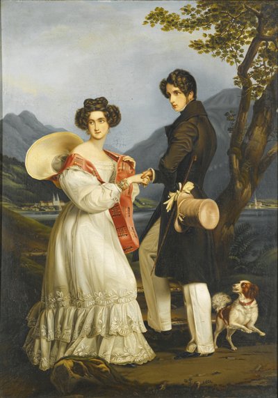 Hertig Maximilian Joseph i Bayern och Ludovika av Bayern vid Schloss Tegernsee av Joseph Carl Stieler