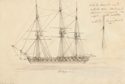 Sidovy av singelkorvett och toppen av singelmast, Hotspur av Joseph Cartwright