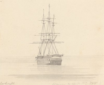 Enkel fregatt, akter framåt; Albion 20 april 1817 av Joseph Cartwright
