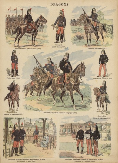 Den franska arméns dragoner (färg litho) av Joseph Charles (after) Beuzon