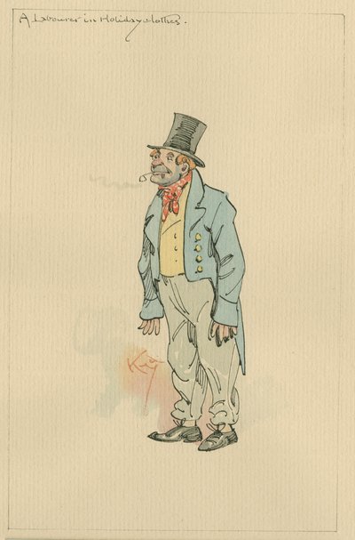 A Laborer in Holiday Clothes, ca 1920-talet (penna och bläck med wc på papper) av Joseph Clayton Clarke