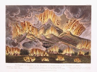 Jordbävning och utbrott av berget Asama-yama i provinsen Sinano, 1822 av Joseph Constantine Stadler