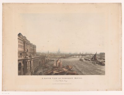 Utsikt över Somerset House och Themsen från söder En södervy av Somerset House, från Waterloo Bridge (titel på objekt) av Joseph Constantine Stadler