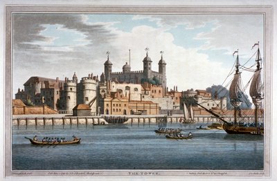 Södervy av Tower of London med båtar på Themsen, 1795 av Joseph Constantine Stadler