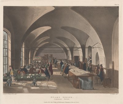 Frimärkskontoret, Somerset House, 1 juli 1809., 1 juli 1809. av Joseph Constantine Stadler
