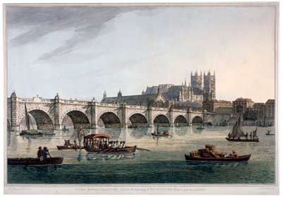Westminster Bridge, Westminster Abbey och Westminster Hall, London, 1789. av Joseph Constantine Stadler