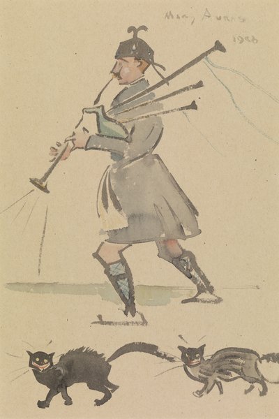 Highlander som spelar säckpipa av Joseph Crawhall