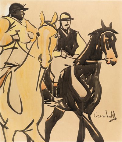 Två Gentleman Riders (gouache ombord) av Joseph Crawhall