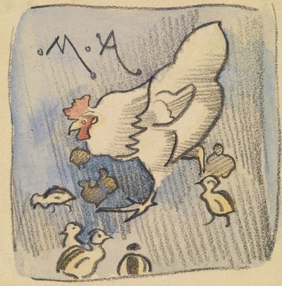 White Hen and Chickens, c.1901 (krita, penna och tvätt på papper) av Joseph Crawhall