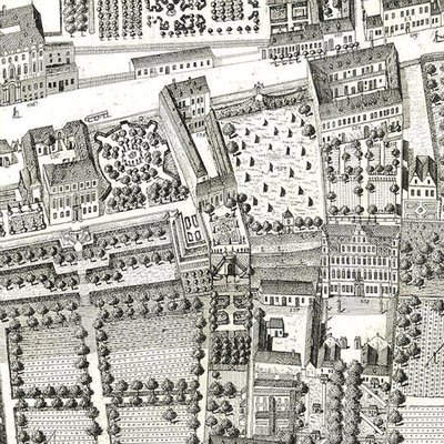 Detalj av en karta över Wien som visar 135 Alsergrund där Mozart och hans familj bodde under 1788 (etsning och gravyr) av Joseph Daniel Huber